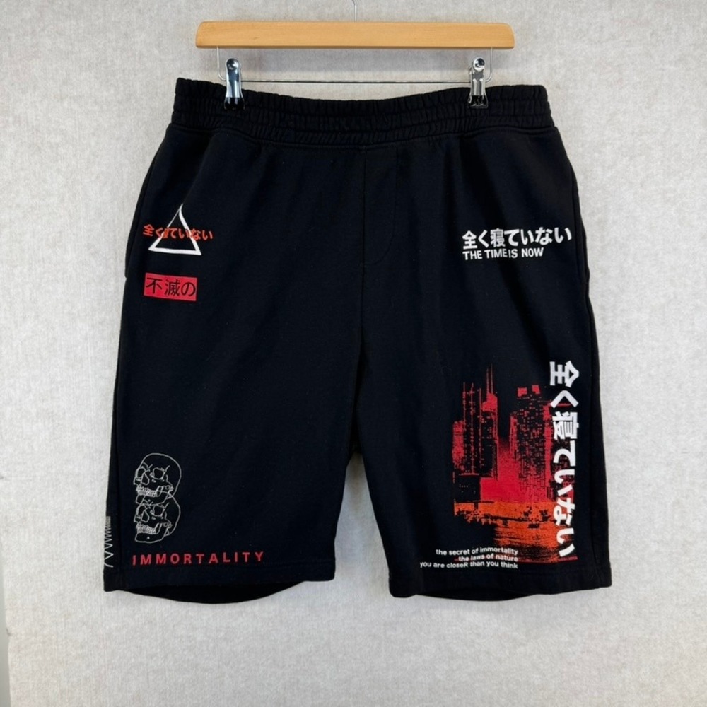 Brooklyn Cloth Mens 2XL Black Graphic Immortality Sweat Shorts Skull City Print